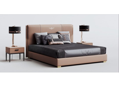 Chambre de luxe Lit Lit double Textile Bois Cuir Rembourrage Lits 180x200 neuf