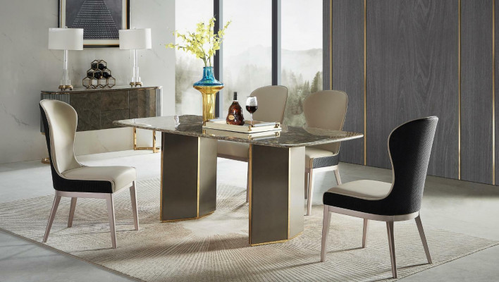 Table à manger Table en marbre Salle à manger Tables Table Design Bois acier inoxydable de luxe