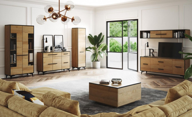 Commode Armoire Meuble TV Étagère Salon 6 pièces. Mobilier Ensemble mural de salon