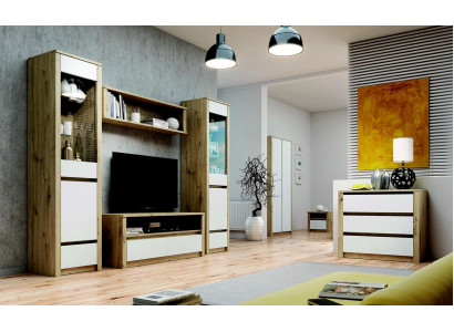 Ensemble de salon design Vitrine 2x Commode Unité murale Étagère murale Armoires d'étagères 4pcs.