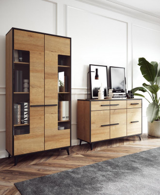 Conception Commode Armoire Mobilier Bois Luxe Unité murale Buffet Vitrine Ensemble de 2 pièces.