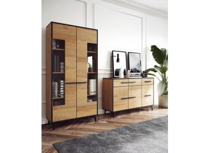 Conception Commode Armoire Mobilier Bois Luxe Unité murale Buffet Vitrine Ensemble de 2 pièces.