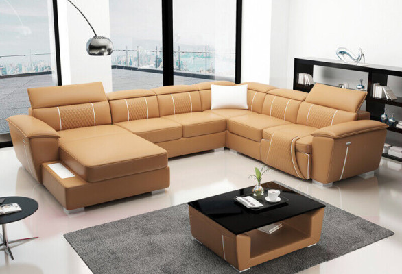 Canapé d'angle en forme de U Canapé Canapé Suite Rembourrage Cuir Textile Tissu