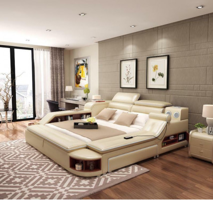 Lits en cuir Rembourrage des lits Double multifonction 180x200 Cadre de lit en cuir