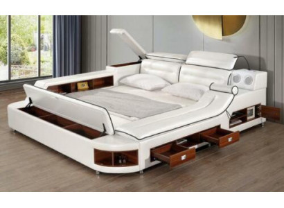 Lit de luxe en cuir lit 180x200 Chambre à coucher multifonctionnelle Chaise longue