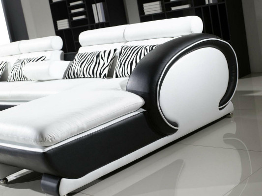 Canapé en cuir Canapé d'angle + 2x Tabouret Suite Tapisserie en forme de U Design de canapé