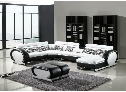 Canapé d'angle + 2 ensembles de tabourets coin Canapés en cuir Mobilier de salon