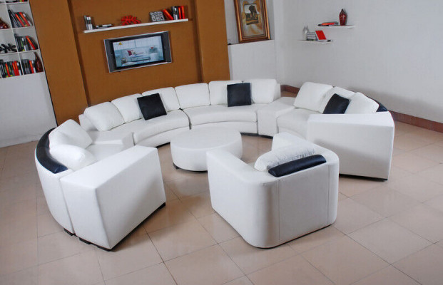 Paysage vivant Canapé d'angle rond Cuir Ensemble de canapés Rond Canapé d'angle