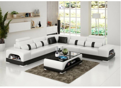 Coin canapé Canapé d'angle en cuir Paysage de vie Suite de design Déco Moderne Canapé en forme de L