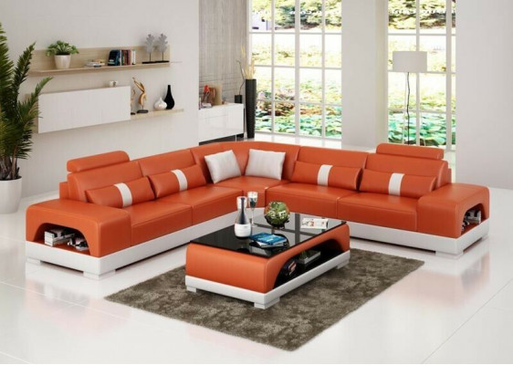 Coin canapé Canapé d'angle en cuir Paysage de vie Suite de design Déco Moderne Canapé en forme de L