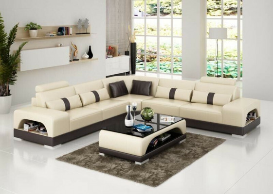 Coin canapé Canapé d'angle en cuir Paysage de vie Suite de design Déco Moderne Canapé en forme de L