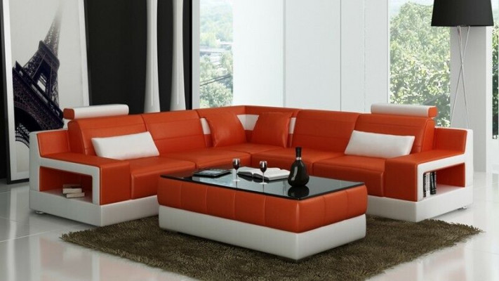 Ensemble de canapé de designer avec pouf Coin canapé avec tabouret Paysage vivant Rembourrage
