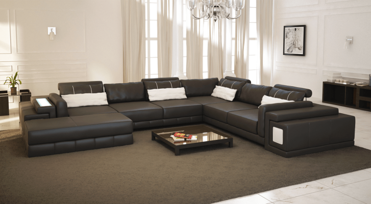 Canapé en cuir en forme de U Canapé Paysage vivant Canapé d'angle Suite Design Moderne Canapé neuf