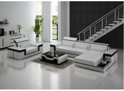 Paysage de vie Canapé d'angle en L Fauteuil Ensemble Ensemble Canapé moderne en cuir