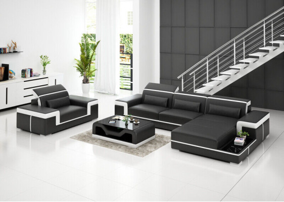 Paysage de vie Canapé d'angle en L Fauteuil Ensemble Ensemble Canapé moderne en cuir