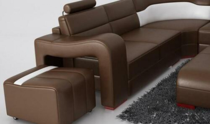 Paysage vivant Canapé Rembourrage Siège Ensemble Canapé d'angle Grands canapés + 2 tabourets