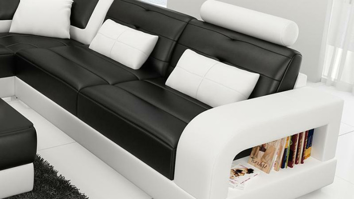 Canapé en cuir Canapé d'angle + Table basse Suite Rembourrage Canapé en L-design