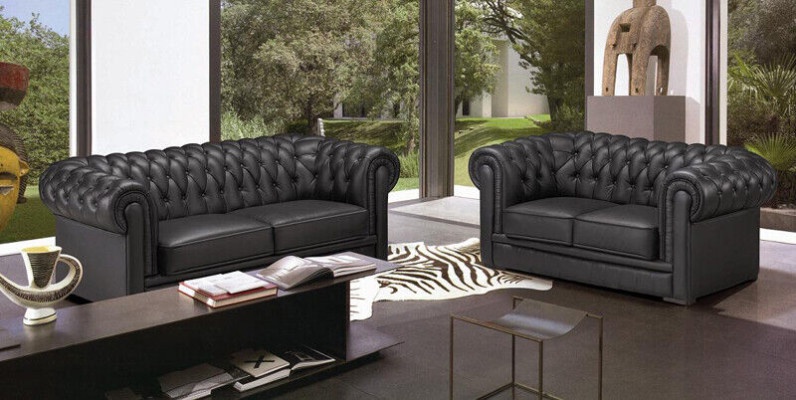 Ensemble de canapés Chesterfield Meubles Canapé 3 places Ensemble de canapés Tissu Canapé Cuir