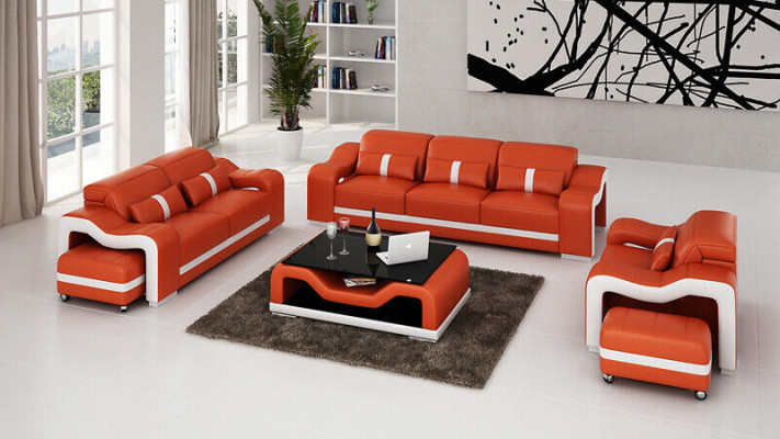 Ensemble de canapé noir design 3+2+2 places Ensemble de canapés luxueux en cuir