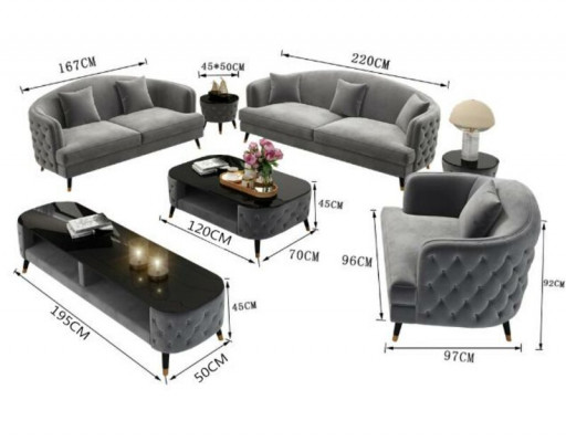 Ensemble de canapé de luxe, ensemble de canapé en tissu, ensemble de siège canapé 3 places 321, 3 pièces.