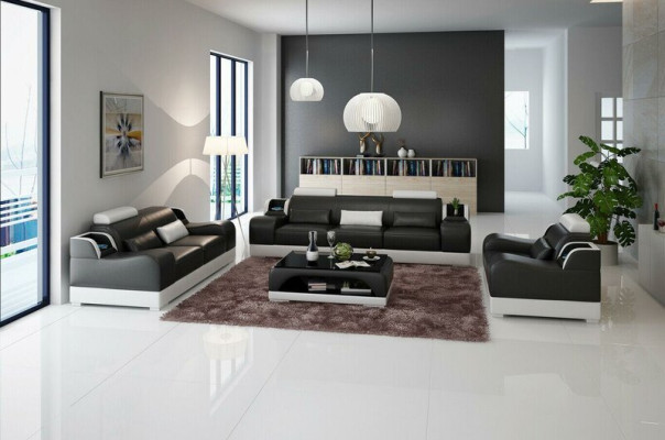 Ensemble de canapé design 3-2-1 Canapé en cuir Canapé Suite Ensemble de tapisserie