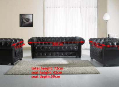 Canapés Chesterfield Canapés Tissus Cuir 3-2-1 Ensemble de canapés de 3 places