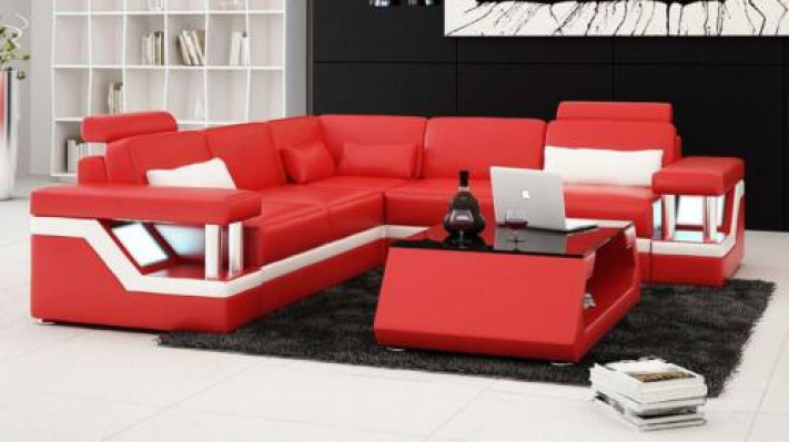 Canapé design Canapé Sofa d'angle Cuir Tissu Rembourrage Suite Paysage de vie