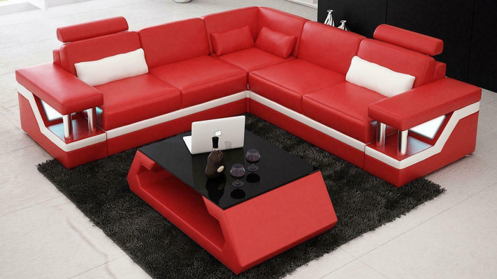Canapé design Canapé Sofa d'angle Cuir Tissu Rembourrage Suite Paysage de vie