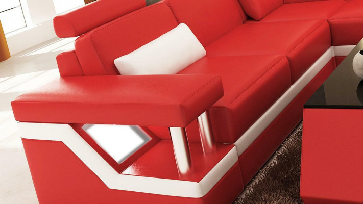 Canapé design Canapé Sofa d'angle Cuir Tissu Rembourrage Suite Paysage de vie