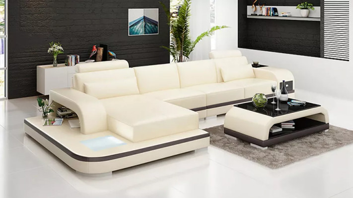 Design Living Landschaft Ecksofa Polster-Eckgarnitur Ledersofa Luxuriöses Sitzmöbel-Set
