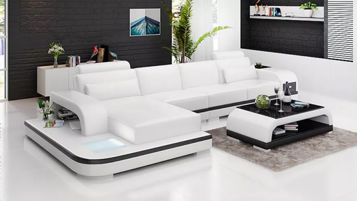 Design Living Landschaft Ecksofa Polster-Eckgarnitur Ledersofa Luxuriöses Sitzmöbel-Set