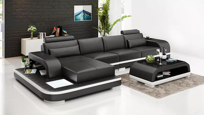 Design Living Landschaft Ecksofa Polster-Eckgarnitur Ledersofa Luxuriöses Sitzmöbel-Set
