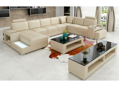Canapé d'angle en cuir Eck en forme de U Canapé design Tissu d'ameublement en textile moderne Nouveau textile