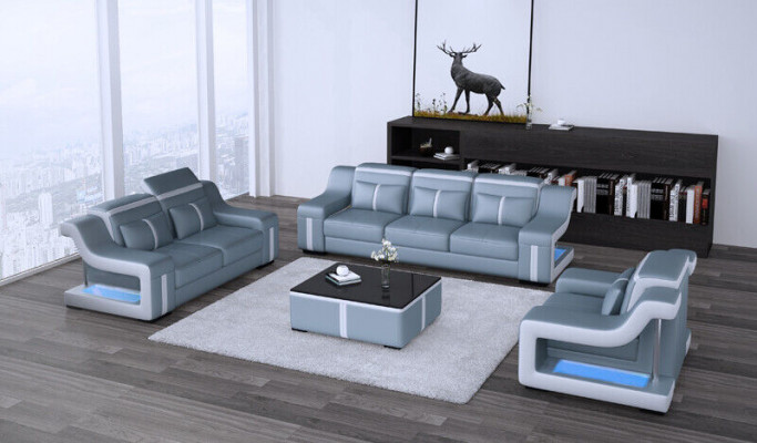Canapé en cuir Tissu Tissu 3 places Canapé Siège de designer Suite de rembourrage Gris nouveau