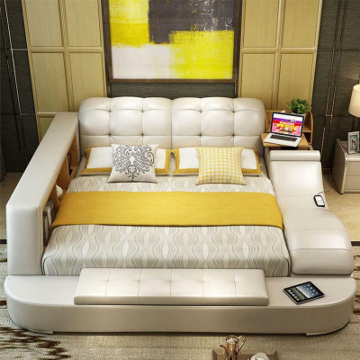 Lit fonctionnel de luxe avec rangement sécurisé pour ordinateur portable, lits doubles de mariage xxl en cuir pour hôtel