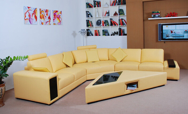 Canapé design Canapé d'angle avec tabouret Suite Rembourrage Salon paysager