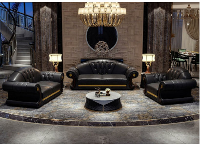 Canapé Chesterfield classique en cuir pour trois personnes
