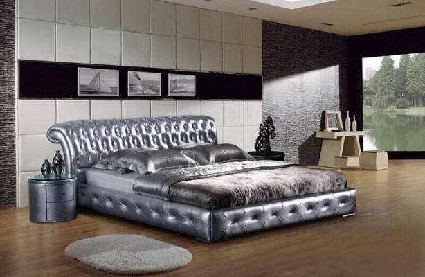 Conception de luxe de rembourrage de lit en cuir pour lits de chambre double d'hôtel.