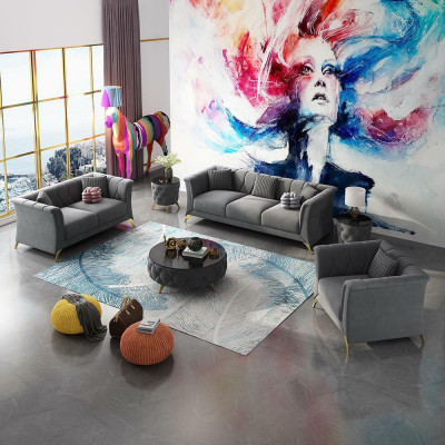 Ensemble canapé Chesterfield design Canapé Canapé Rembourrage Velours 321 Sièges Canapé