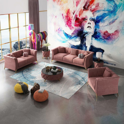Ensemble canapé Chesterfield design Canapé Canapé Rembourrage Velours 321 Sièges Canapé
