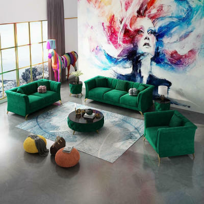 Ensemble canapé Chesterfield design Canapé Canapé Rembourrage Velours 321 Sièges Canapé