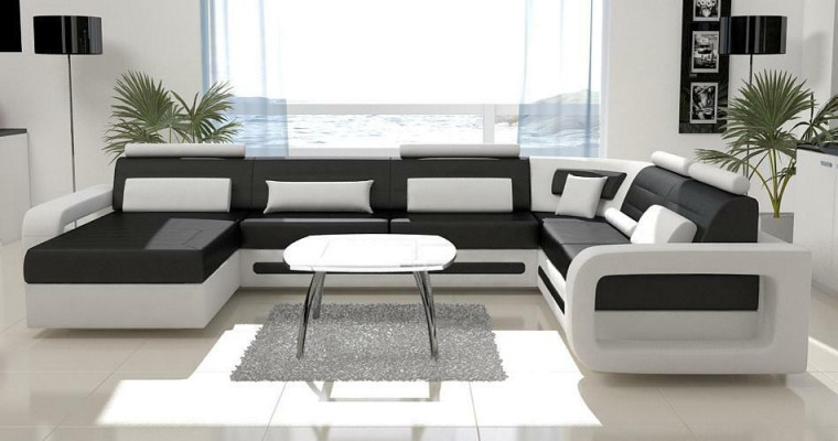 Canapé d'angle en U Rembourrage Canapé Canapé Suite Salon Paysage en cuir Design