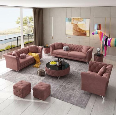 Chesterfield Ensemble de 8 pièces Ensemble de canapé Suite Tissu Table d'appoint Table basse Canapé