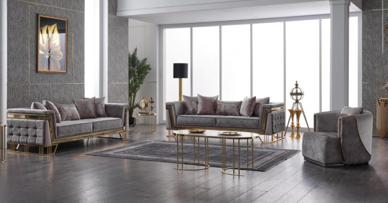 Ensemble de canapé gris de luxe Trois places avec fauteuil Ensemble de canapés modernes Sofa