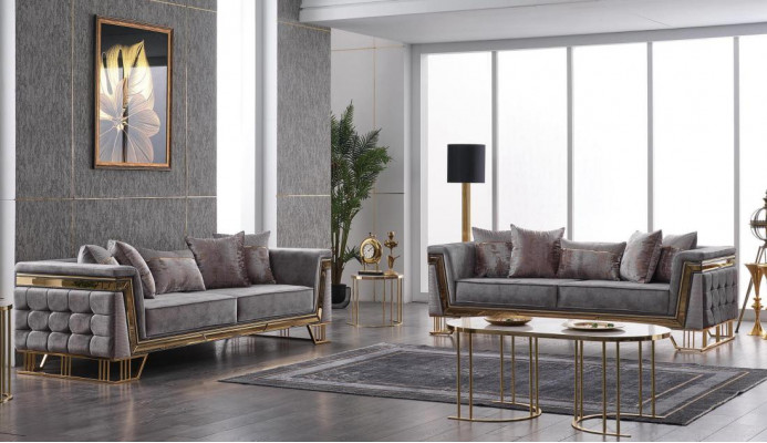 Ensemble de canapé gris de luxe Trois places avec fauteuil Ensemble de canapés modernes Sofa