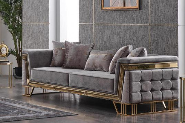 Ensemble de canapé gris de luxe Trois places avec fauteuil Ensemble de canapés modernes Sofa