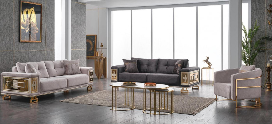 Ensemble de canapé moderne trois places fauteuil salon meubles en acier inoxydable 3 pièces.