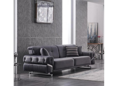 Canapé gris Mobilier de salon complet Canapé trois places de luxe upholstéré