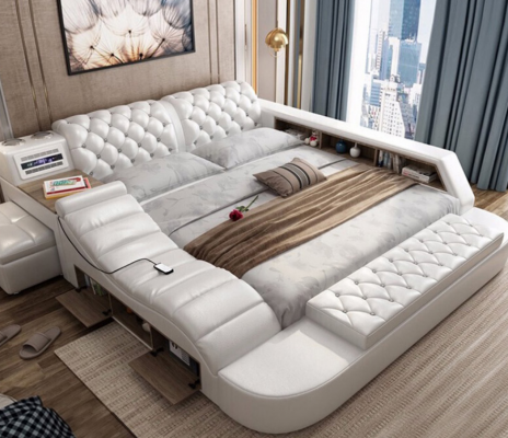 Lit double de luxe multifonction rembourré pour lits d'eau 180x200 avec radio USB et musique