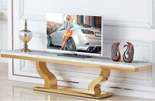 Buffet design moderne en acier inoxydable pour télévision, étagère, commode, console neuve.